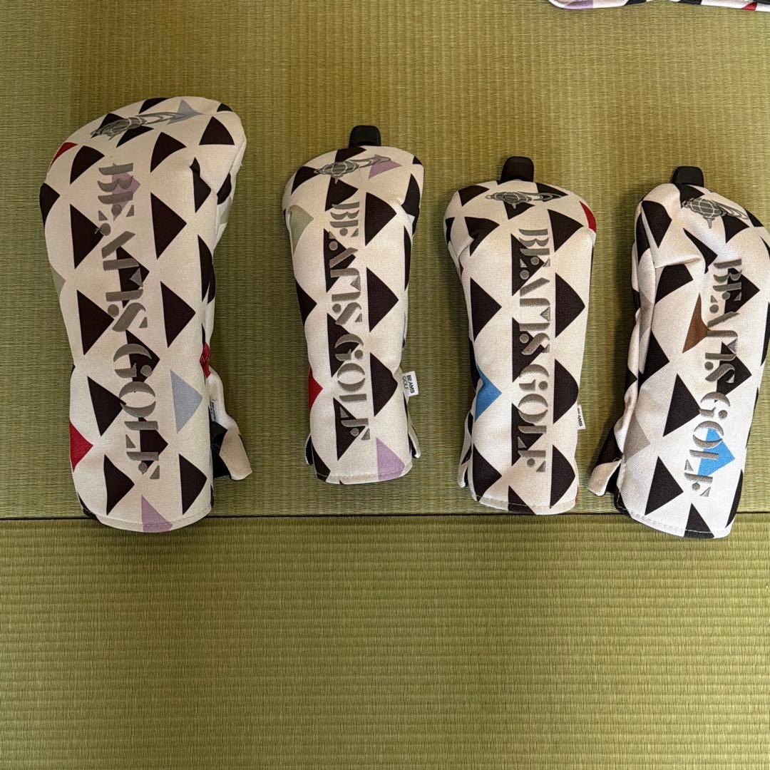 BEAMS GOLF 幾何学プリントキャディバッグ・ヘッドカバー他セット