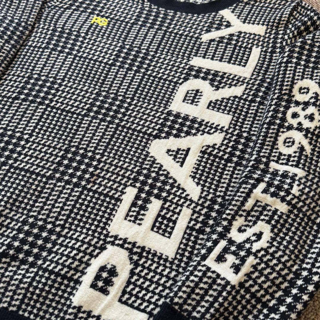 カシミヤ100% パーリーゲイツ　ニット　黒　白　千鳥格子　L〜XL相当 6