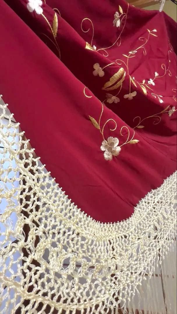 [新品] 大判シージョ(ボルドー) 豪華フリンジ仕様 スペイン製