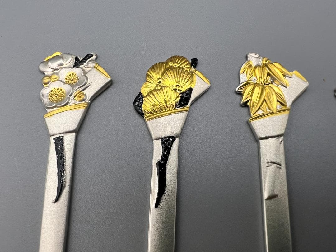 SILVER925　刻印　銀製　菓子楊枝　5本セット　鶴と亀　梅と竹　重量29g