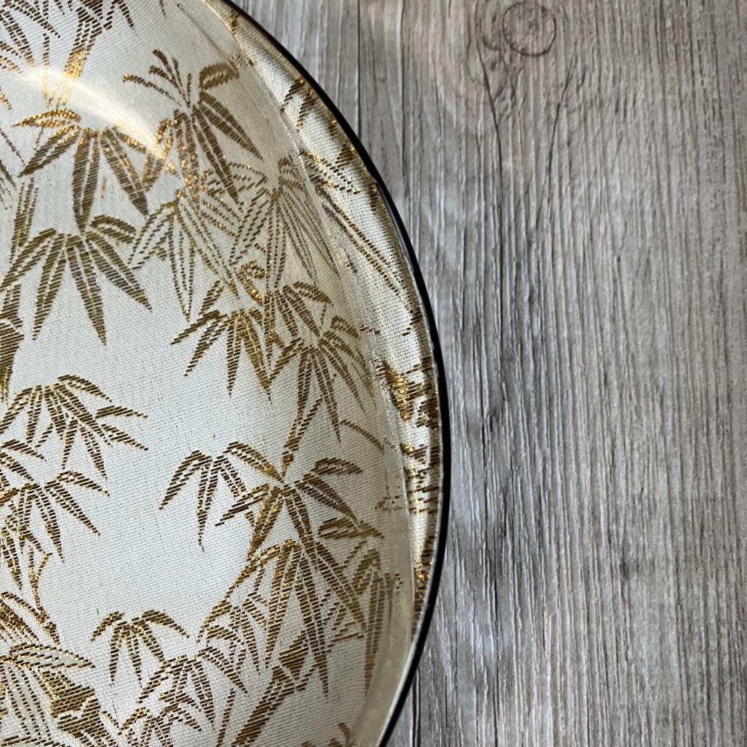 3F 【美品】ぎやまん金彩 竹模様 丸皿トレー 和モダン 菓子器 布地風デザイン