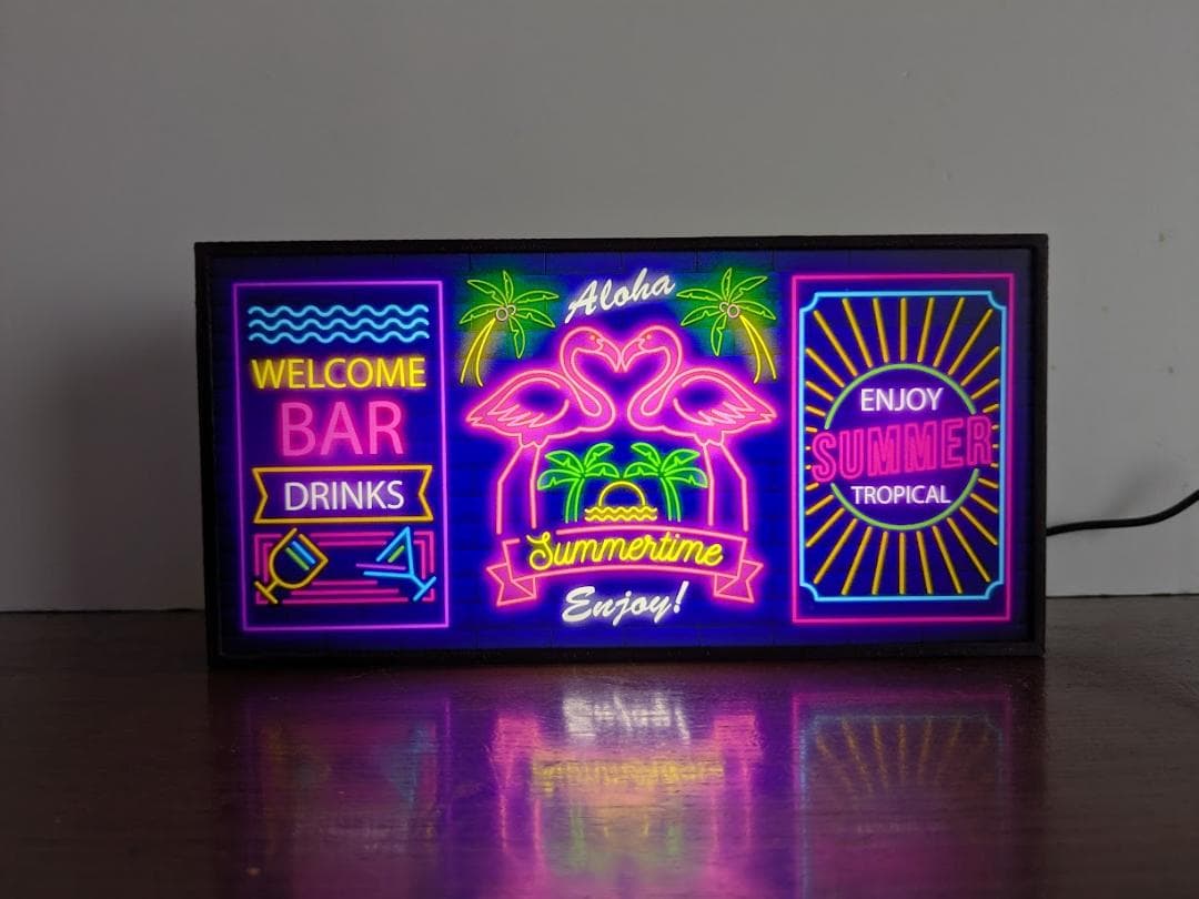 サマータイム フラミンゴ BAR ヤシの木 海 看板 置物 雑貨 ライトBOX