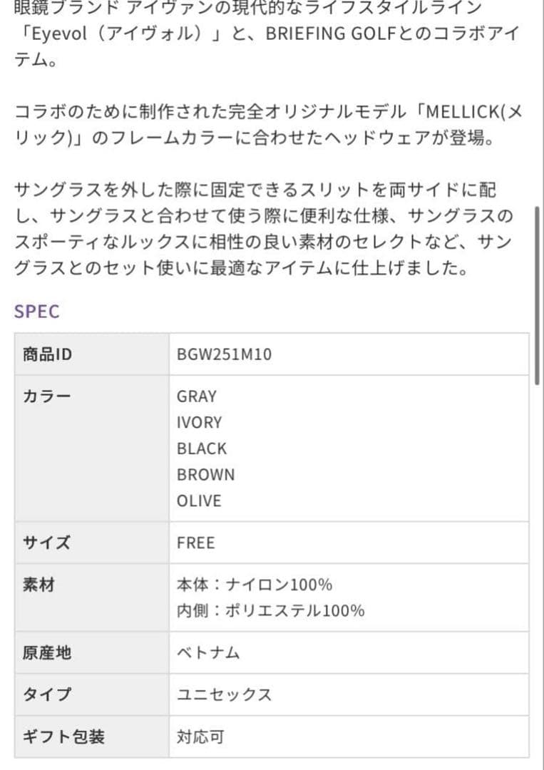 【限定完売品】BRIEFING Eyevol コラボキャップ 未使用品