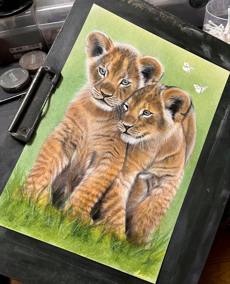 仲良し兄弟　色鉛筆画