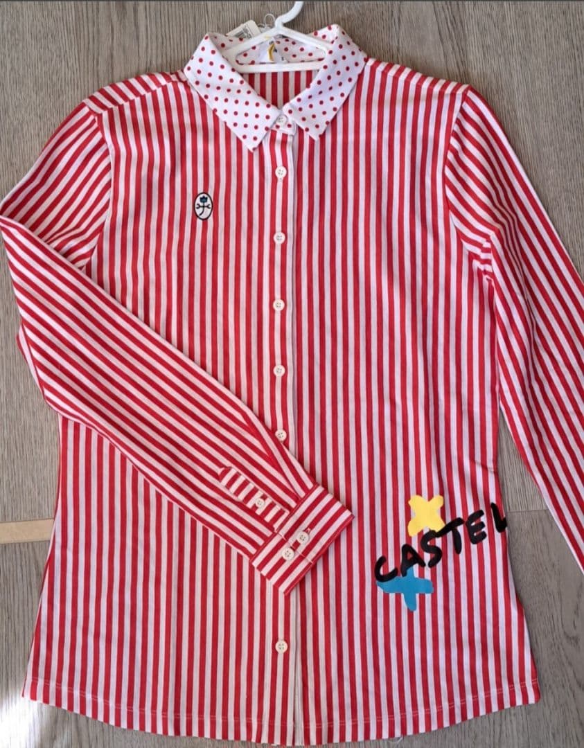 ★新品★カステルバジャック★ゴルフ★ストライプ★40★M★綿100★長袖★
