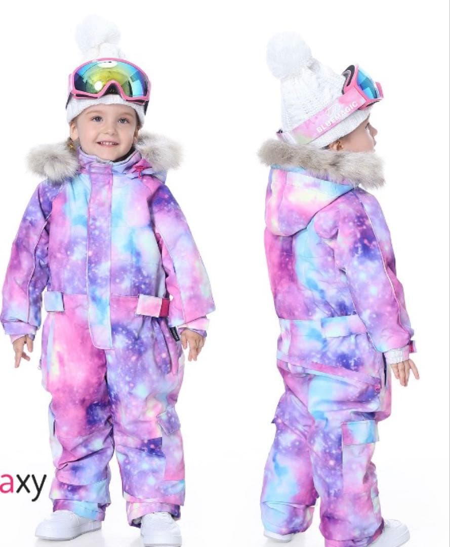 子供用スキーウェア スノーウェア宇宙柄 防水 手袋　セット女の子