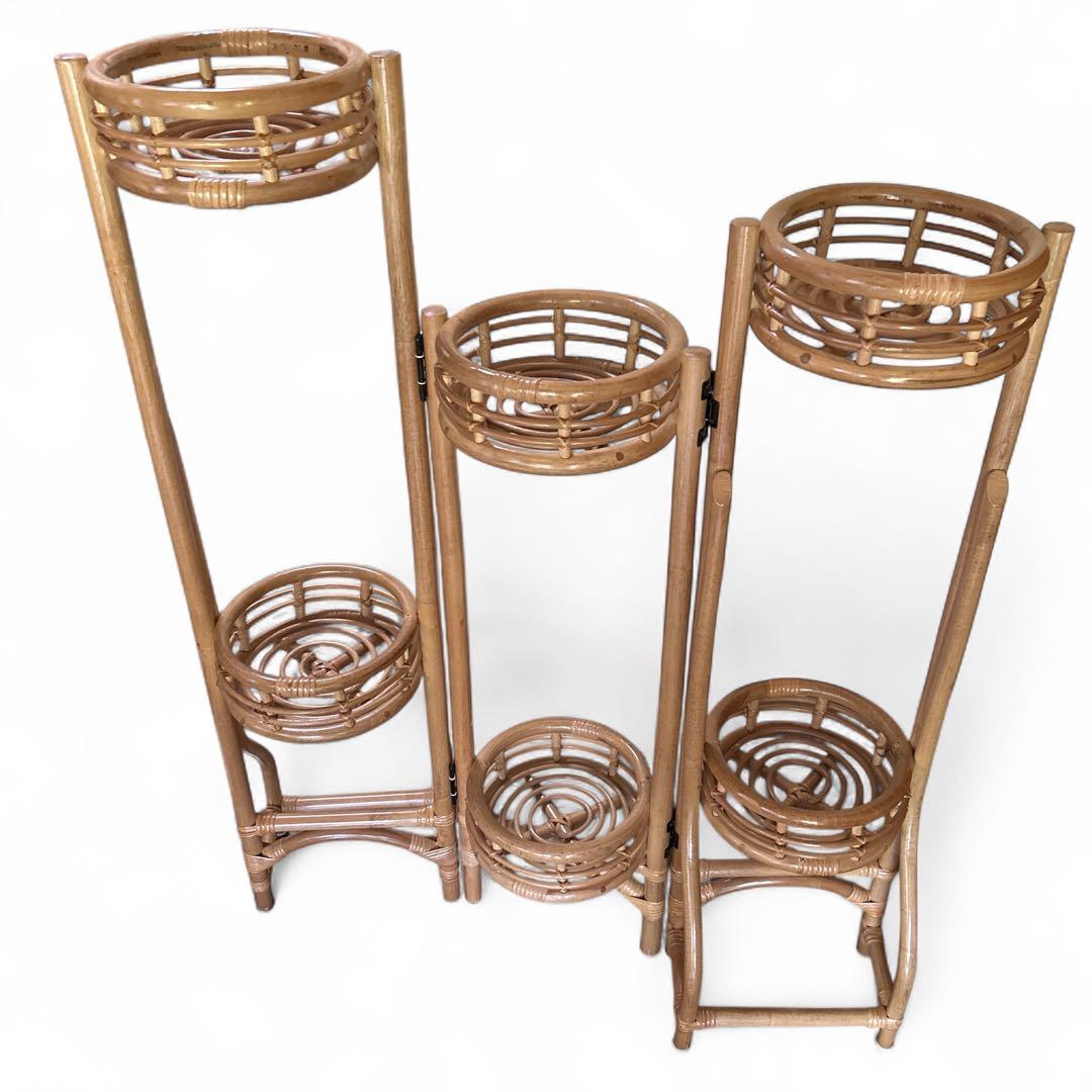 籐 ラタン 花台 フラワースタンド 折りたたみ式 プランターラック アンティーク