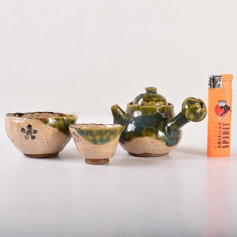 煎茶道具　織部焼　玉露　煎茶器揃　急須　湯冷　茶碗五客　V　R7774