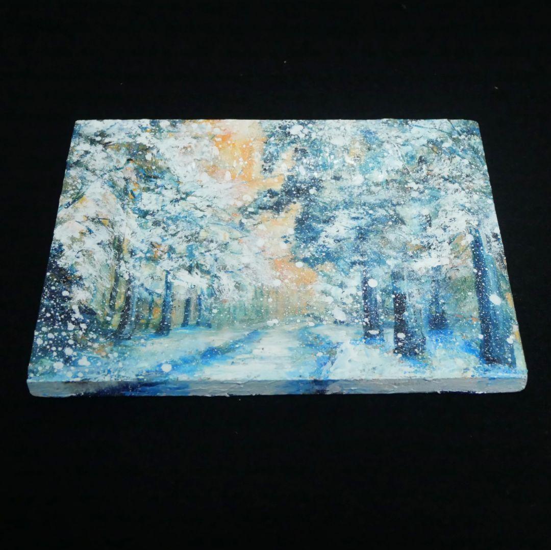 油絵 油彩 油彩画 絵 絵画 ミニ絵画【オレンジ空から降る雪】