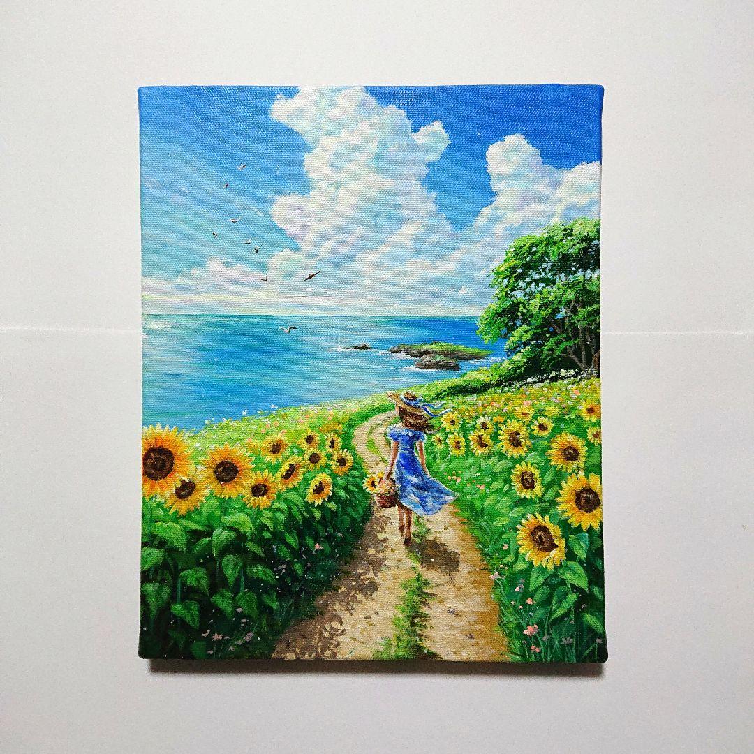 【海へ続く道】アクリル画 F3 風景画 絵画