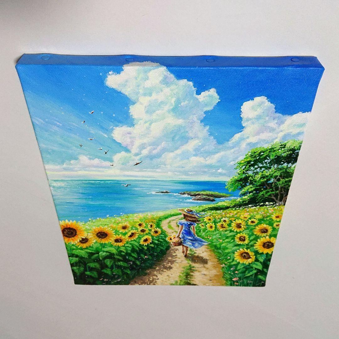 【海へ続く道】アクリル画 F3 風景画 絵画