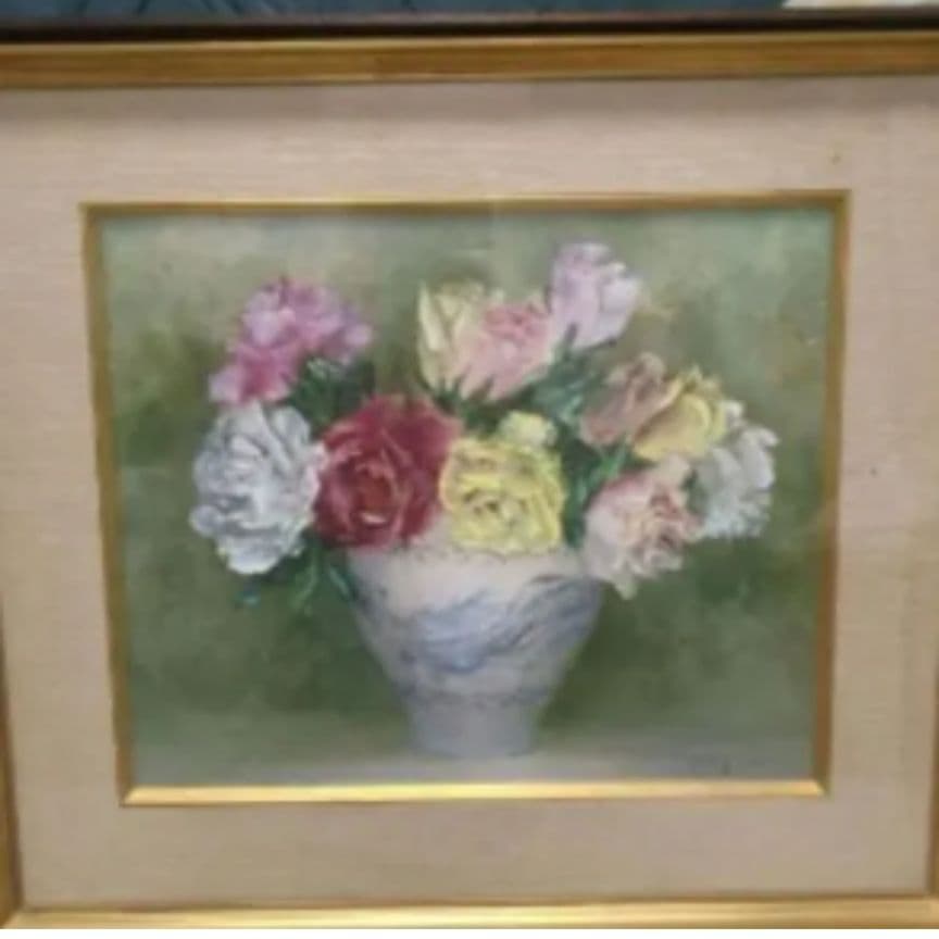 【真作】田河勇造 油彩「薔薇」F8 額装 絵画