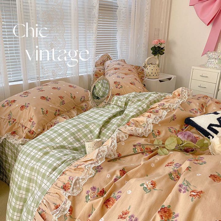 寝具3点セット 掛け布団カバー オシャレ レース 姫系　花柄　シングル　ダブル