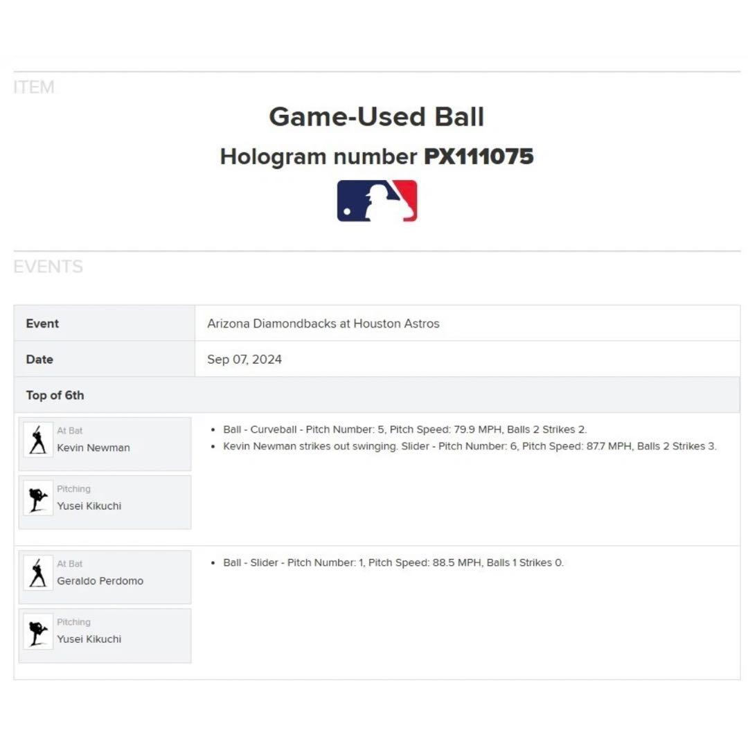 菊池雄星 2024年9月 奪三振 vs ダイアモンドバックス MLB ホログラム