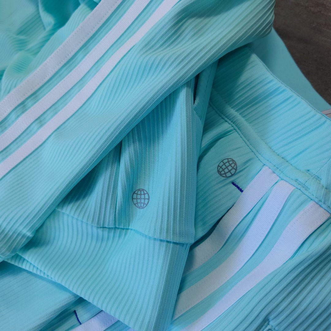 新品 adidas golf セットアップ モックネック リブ素材 クリアアクア