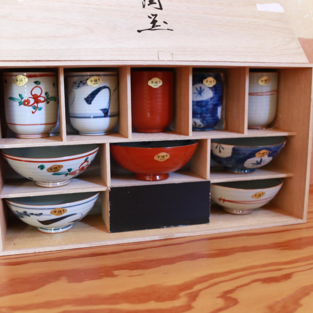 箱入り未使用伝統工芸高級有田焼お茶碗飯碗湯飲み5客セット有田焼古陶窯陶芸家和食器