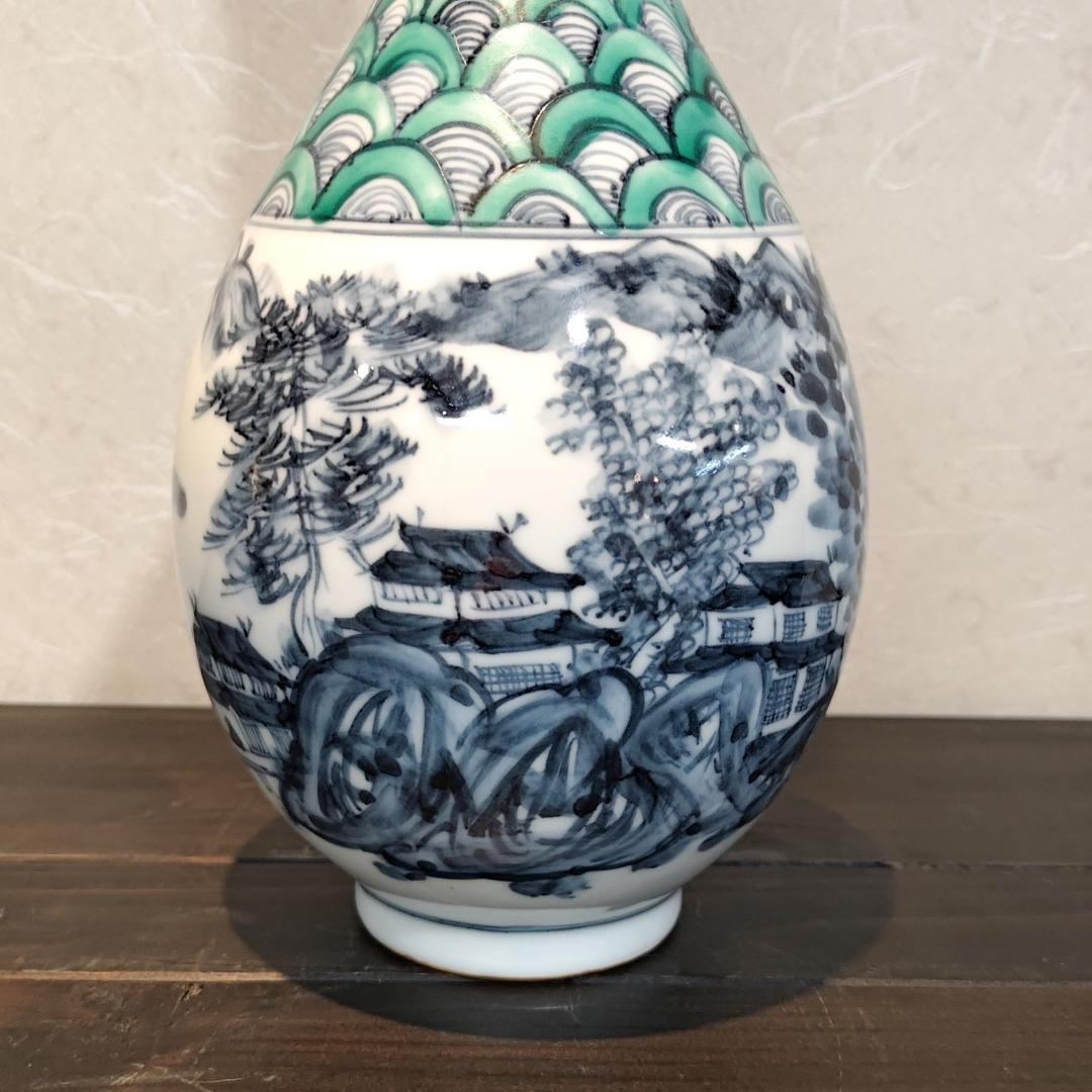 【新品・未使用】花瓶　青海波山水花生　京都　清水焼　花入
