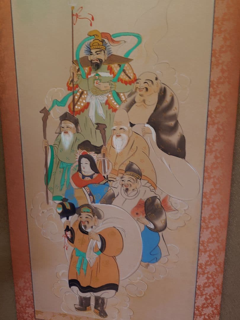 【豪華5点】中光作 金属飾り壺・九谷焼 陶泉 花瓶・七福神 掛け軸 縁起物セット