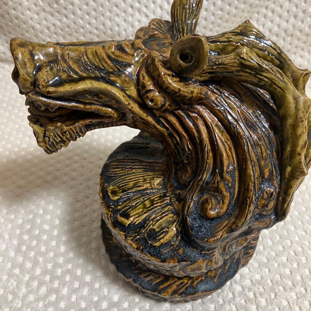 【伝統工芸士 加藤宇助 作】黄瀬戸 龍 陶像 共箱 瀬戸焼 縁起物 欠けあり
