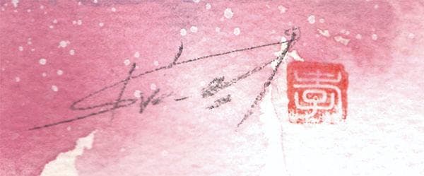 水彩アート「春の交差点」手描き、1点物、真筆。