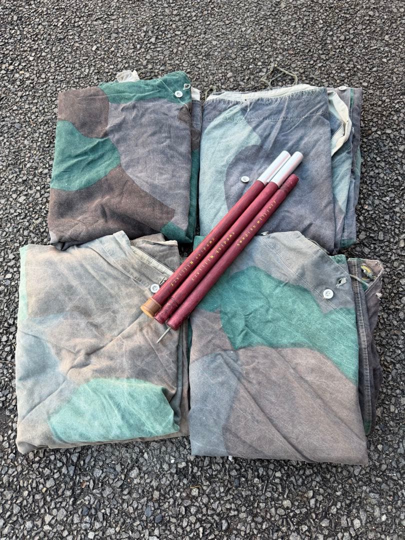 スウェーデン軍幕 4枚セット＋自作ポール付き　希少　ブッシュクラフト