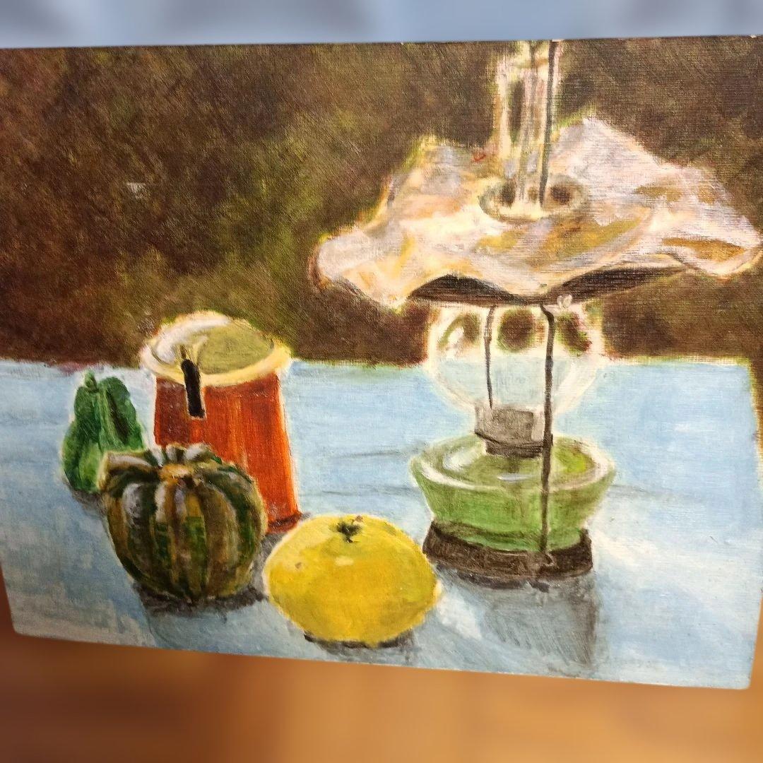 初めての油彩画 　静物画 果物とランプ