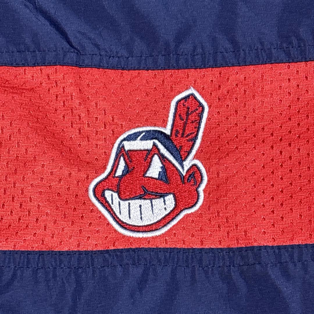 00s US古着MLB INDIANS ナイロンプルオーバーM 紺・赤　プーマ