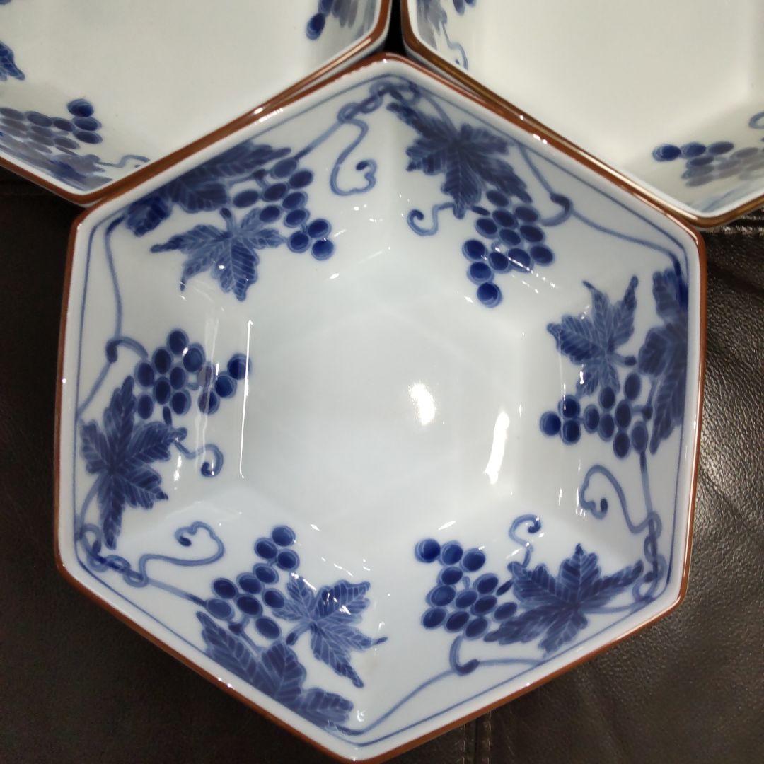 たち吉ぶどう絵柄盛鉢・六角深皿　和食器　陶器サラダ鉢菓子器 たち吉　三鉢セット
