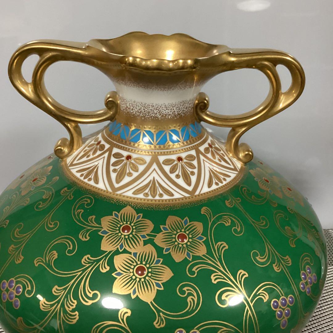 限定品　オールドノリタケ復刻版　瑠璃金彩葡萄盛紋様　花生