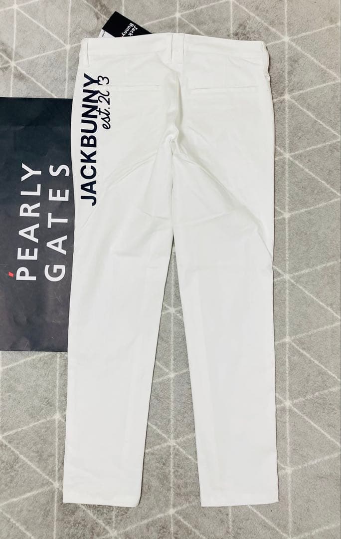 新品 パーリーゲイツ ジャックバニー ストレッチツイルロングパンツ(4)M/白
