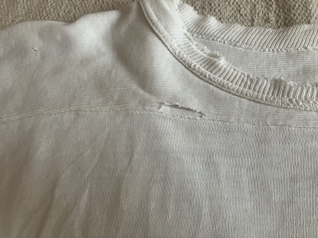 50s UNKNOWN 無地　コットン　フットボールTシャツ　ボロ　白