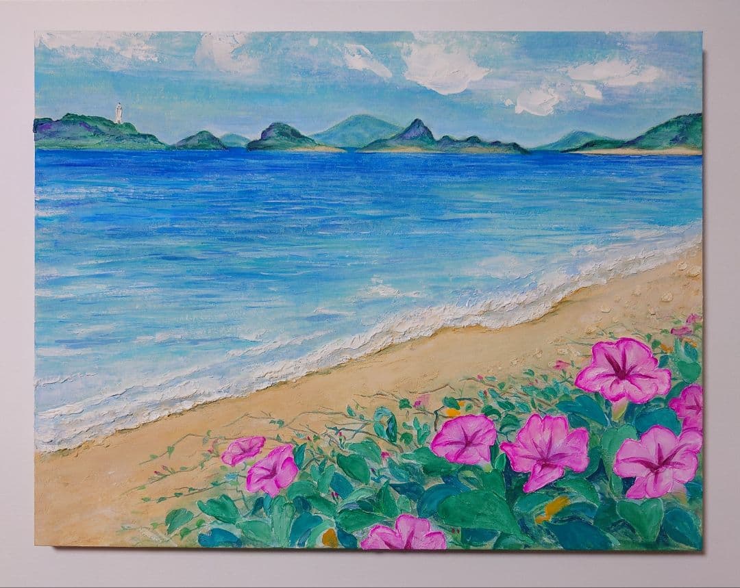 絵画　大きい絵　テクスチャーアート　アクリル画 F6 海　阿真ビーチ