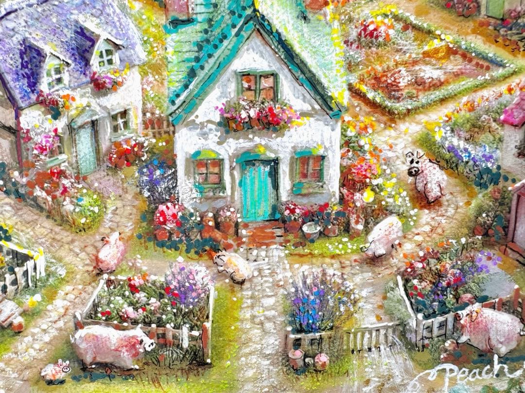 8*！様 絵画原画《薔薇に宿る実り〜豊かさが満ちる村〜》御伽の村に豚いっぱい