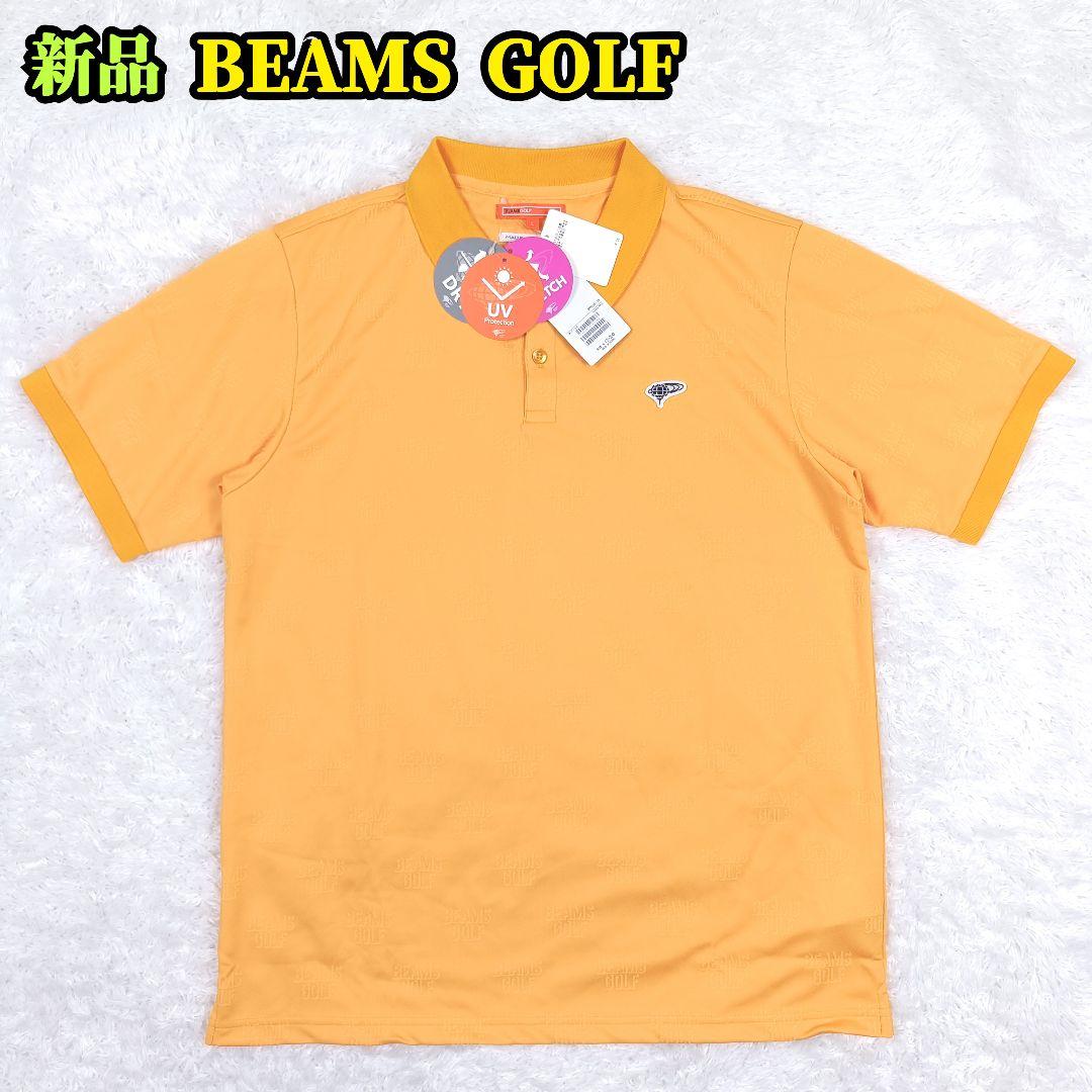 新品 タグ付 ビームスゴルフ 半袖ポロシャツ 総柄 ストレッチ ロゴワッペン L