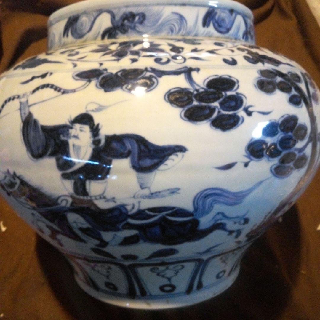 中国陶磁器　元染付 青白磁 陶器 人物と馬の絵柄