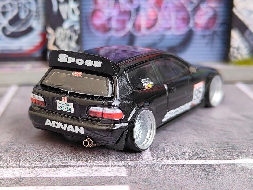ホットウィールカスタム ホンダ シビック EG6 走り屋a 段リム☆トミカ改造