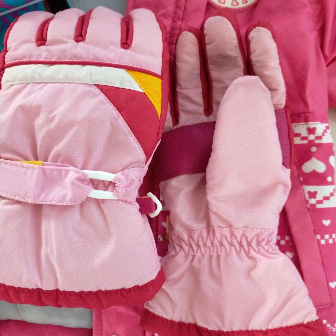 【キレイです】90センチ女の子用スキー、ボードウェア 小物付き 6点セット