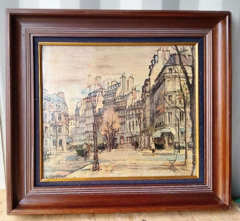 ヨーロッパ街並み風 風景画 油彩風 絵画 額装 アート インテリア