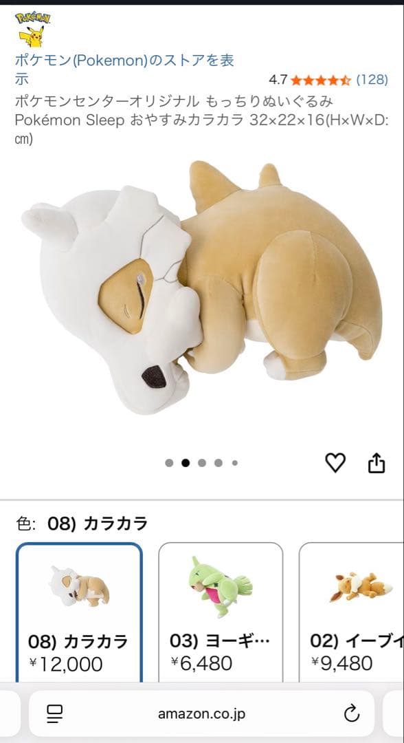 おやすみ　カラカラ　もっちりぬいぐるみ　ポケモンセンター　ポケセン
