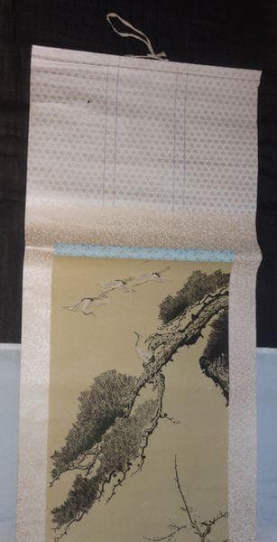 稀少 ヴィンテージ 高砂 松 鶴亀 吉兆 紙本 掛軸 絵画 日本画 古美術