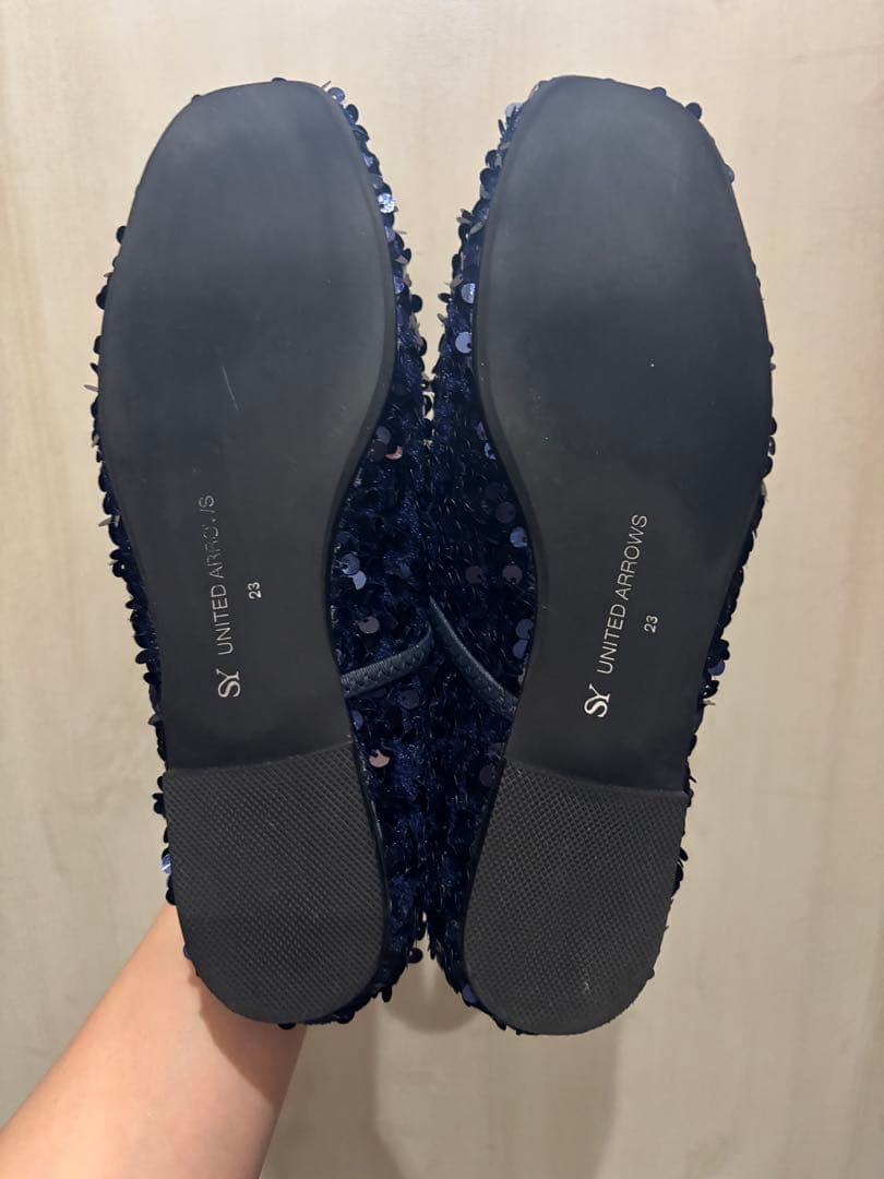 美品　SY united arrows スパンコール バレエシューズ　ネイビー