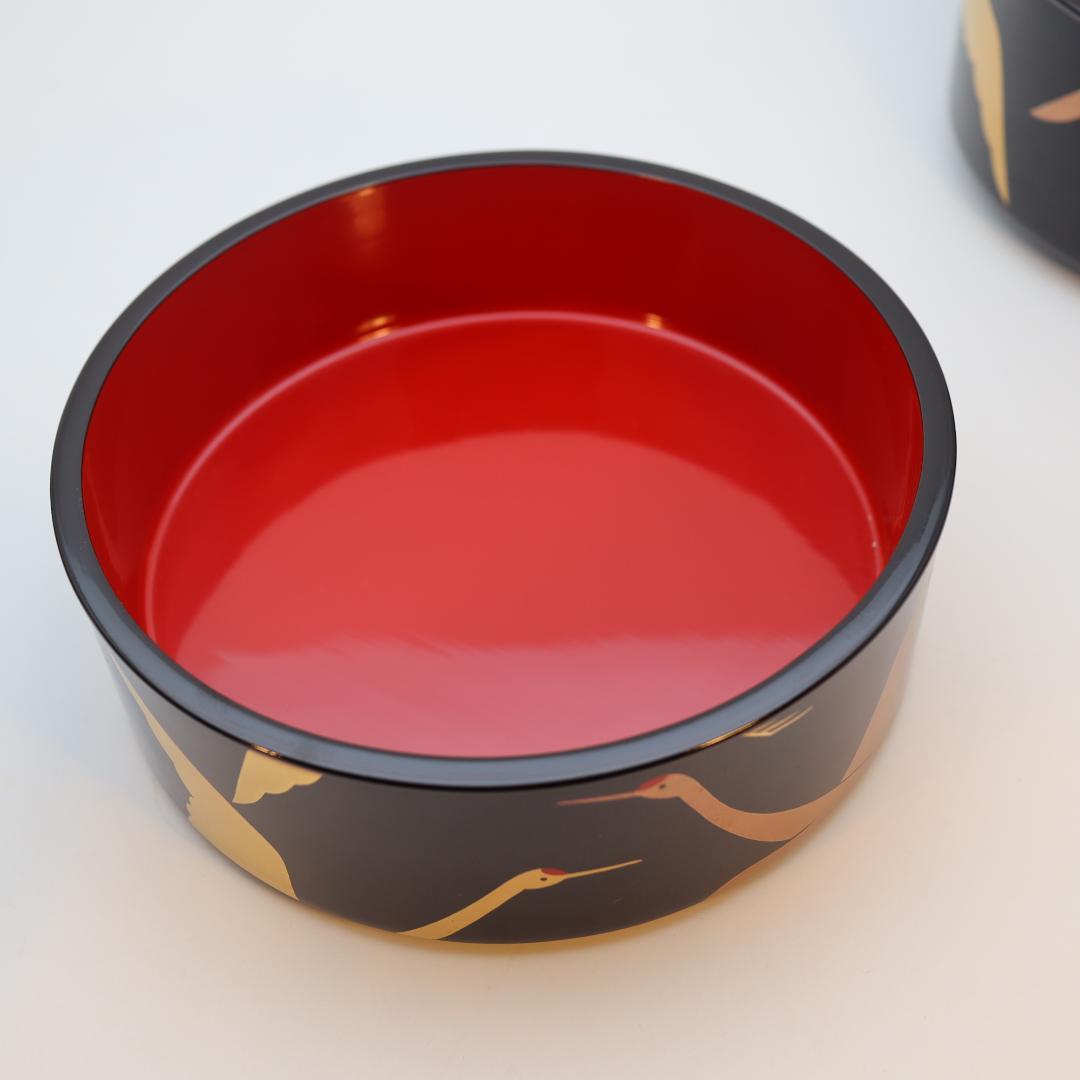 輪島塗　鶴蒔絵　三段重箱　丸型　丸重箱