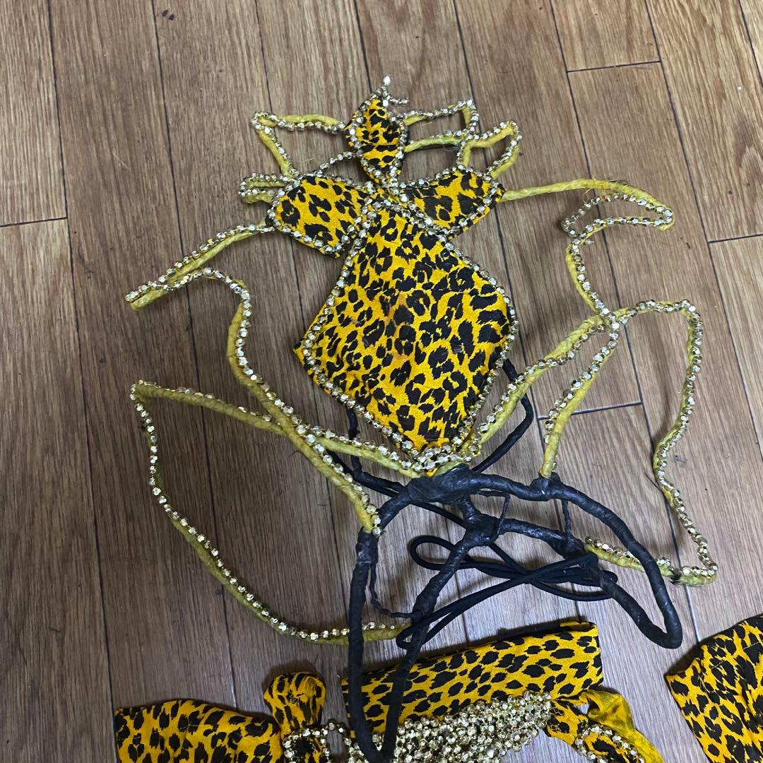 お得 ヒョウ柄ダンス衣装 ビーズフリンジ付き ハンドメイド