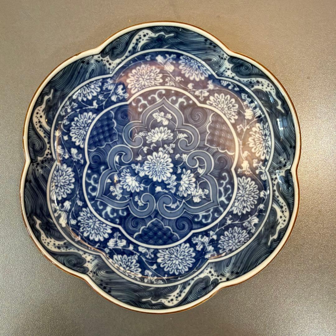 【希少品】庫山窯 前畑陶器 流水文様 輪花形 菊文様 花びら形 小皿 5枚