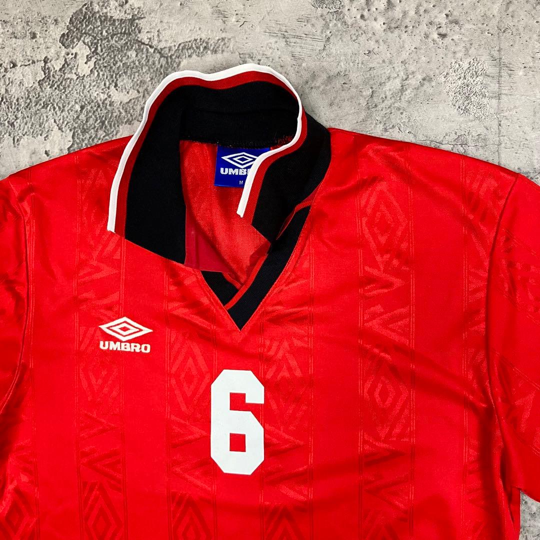 90s UMBRO アンブロ サッカーシャツ #6 古着 刺繍ロゴ レッド M