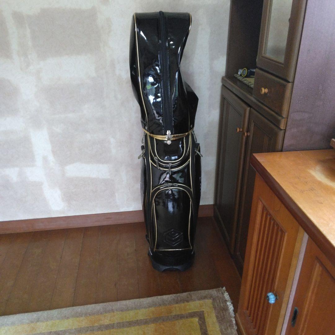 EPON　エナメル　三点式 キャディバッグ　 ブラック×ゴールド　 遠藤製作所