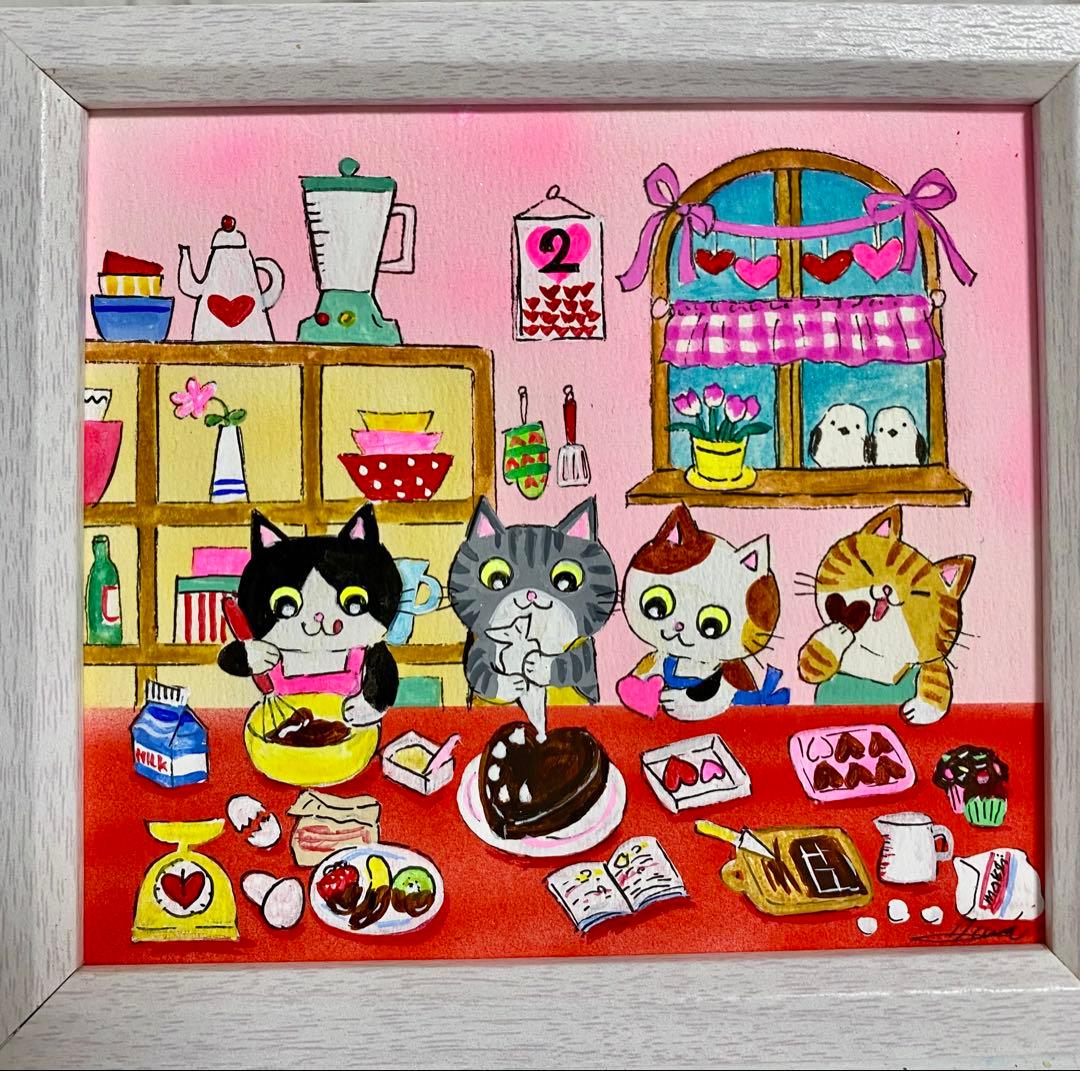 rose pink 絵画2点 雲の上のハッピーバレンタイン