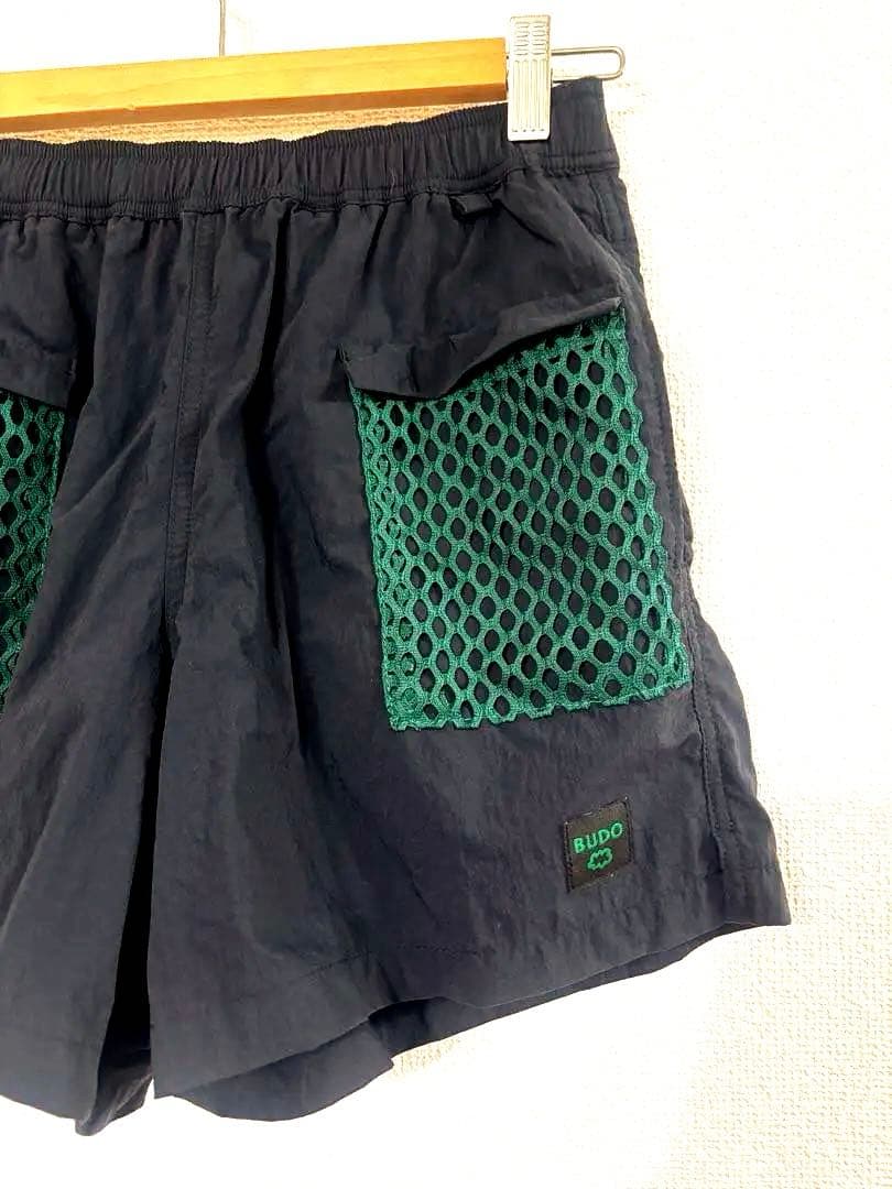BUDO big mesh shorts☆ブラックグリーン☆XSサイズ