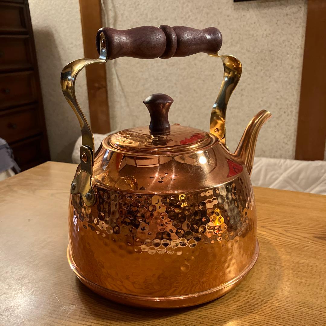 【美品】「茶寮」銅製ハンマードやかん　星野器物