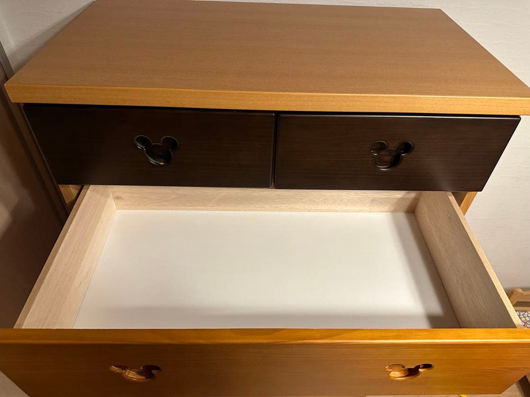 送料込　MADE IN JAPAN 天然杢　モダンミッキー　6段タンス　チェスト